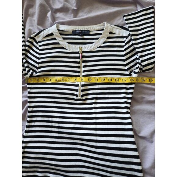 Tommy Hilfiger Womens Medium Black & White Striped Zip Top Coastal Nautical - Picture 7 of 8